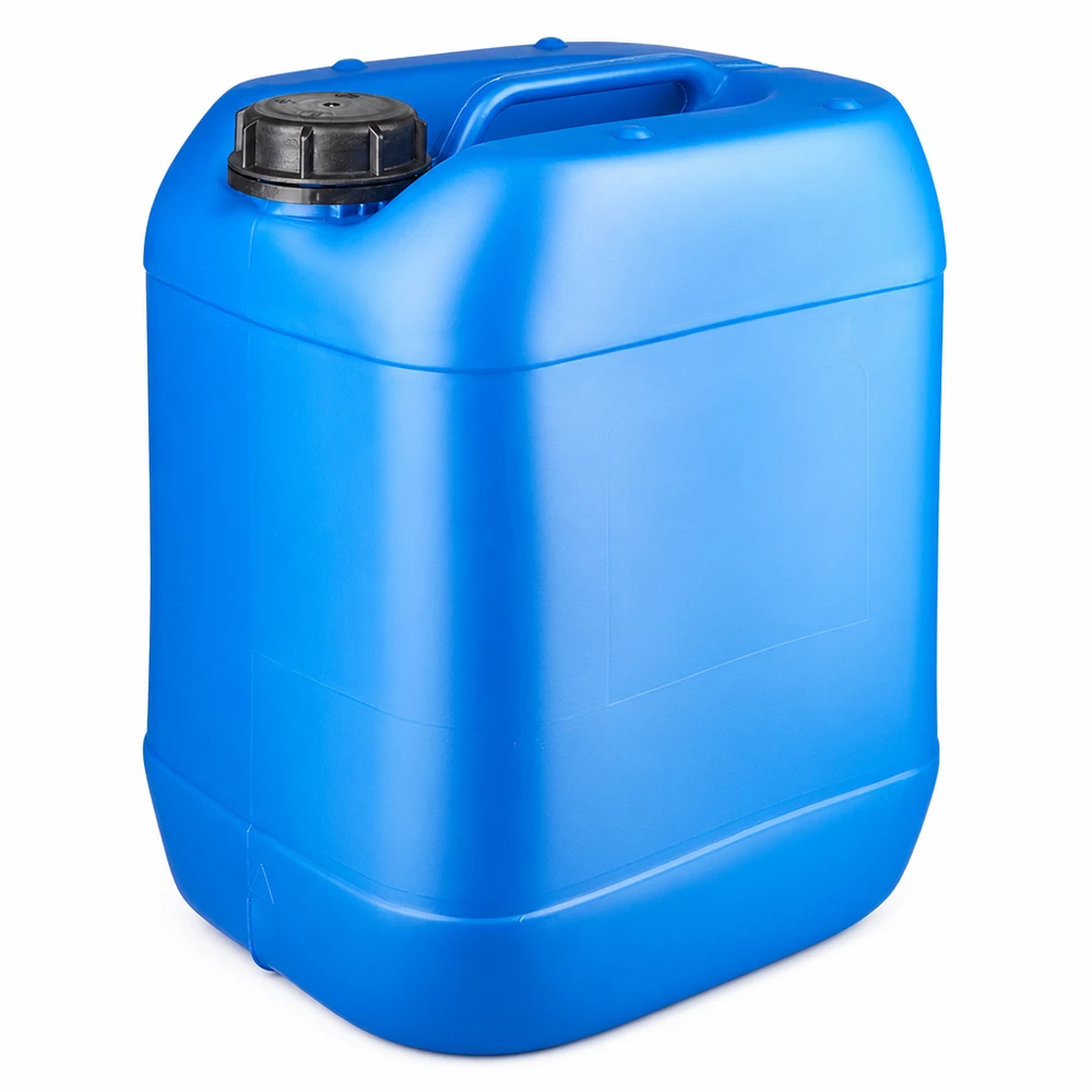Dunk 20 liter blå med skruvkork, säkerhetsförslutning Blå plastdunk på 20 liter med svart skruvlock och bärhandtag