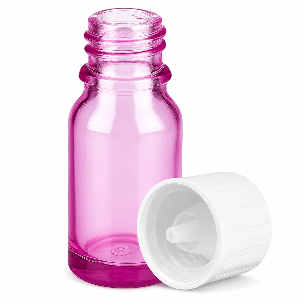 10ml droppflaska 1,2mm vit standard barnsäker PurpleLine.UT18/10 Lila glasflaska 10ml med droppinsats 1,2mm för eteriska oljor och kosmetika