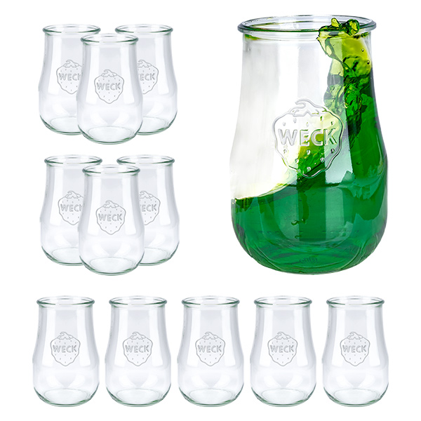 Set med 12 Weck-glas 1750 ml tulpanformade glas.