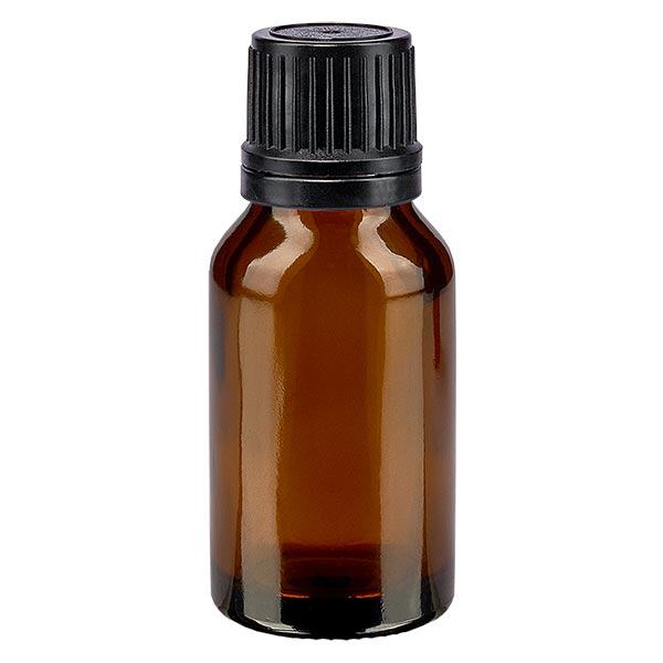 Apoteksflaska brun 15ml med svart skruvkork och svart hällring Apoteksflaska brun 15ml med svart skruvkork och svart hällring
