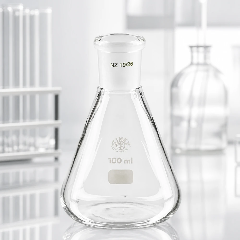 Erlenmeyerkolv 100ml med standardslipad fog (19/26) Erlenmeyerkolv 100ml med standardslipad fog (19/26)