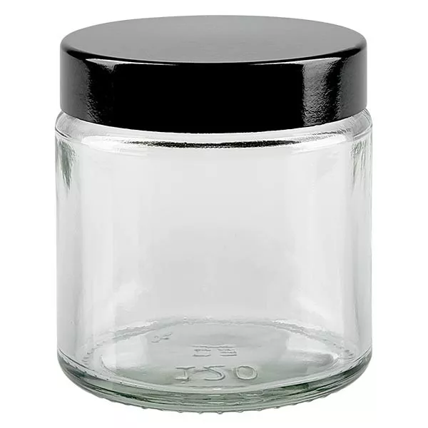 120ml glasburk. klar, med svart bakelitlock ApoGlas 120ml glasburk. klar, med svart bakelitlock ApoGlas