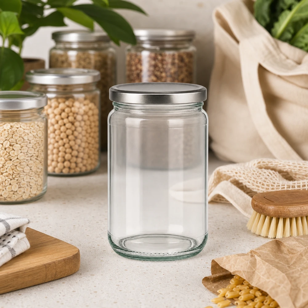 305ml rund burk tom med BasicSeal-lock i hållbart zero waste-kök med förvaringsburkar och ekoprodukter