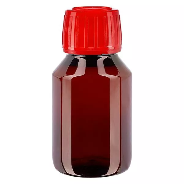 PET-flaska 50 ml med rött säkerhetslock PET-flaska 50 ml med rött säkerhetslock