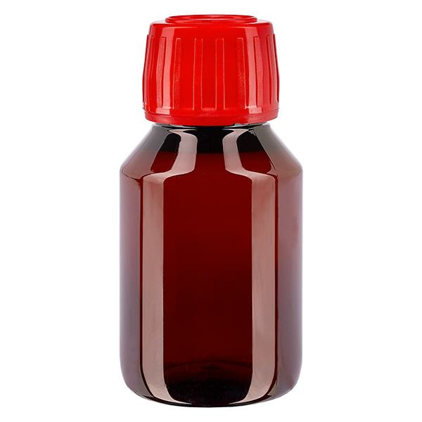 PET-flaska 50 ml med rött säkerhetslock PET-flaska 50 ml med rött säkerhetslock
