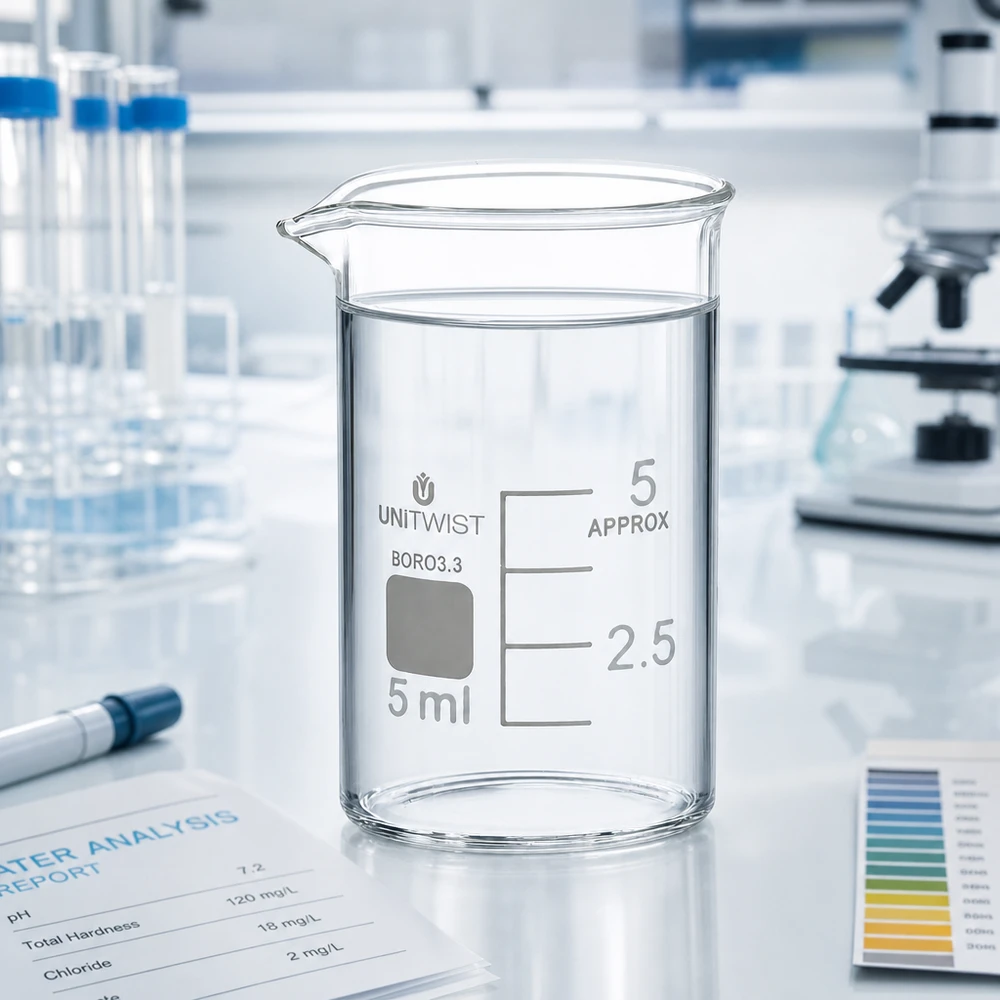 Bägare 5ml borosilikat, låg form UNiTWIST UNiTWIST mätglas 5 ml, borosilikatglas 3.3, låg profil, med laboratorierapport om vattenanalys