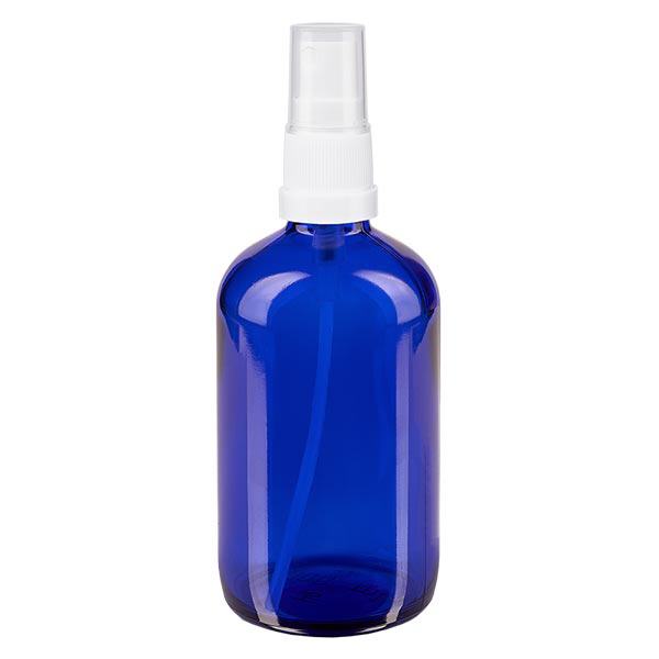 Apoteksflaska blå 100ml spray topp vit Apoteksflaska blå 100ml spray topp vit