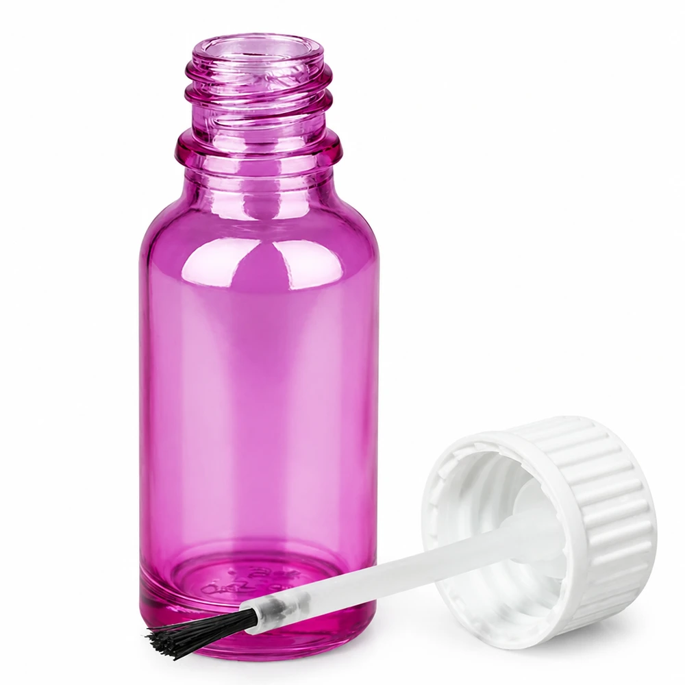 20ml borstflaska vit standard PurpleLine UT18/20 Lila glasflaska 20 ml med penselapplikator för exakt applicering av kosmetika
