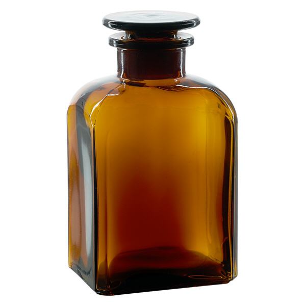 Kvadratisk flaska 500ml brun glaspropp med bred hals
