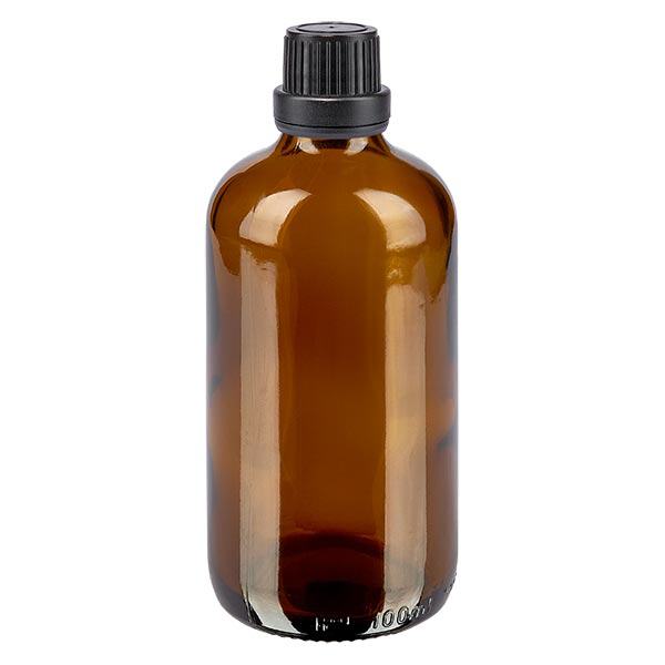 Apoteksflaska brun 100ml dropplock premium 2mm svart manipuleringssäker förslutning Apoteksflaska brun 100ml dropplock premium 2mm svart manipuleringssäker förslutning
