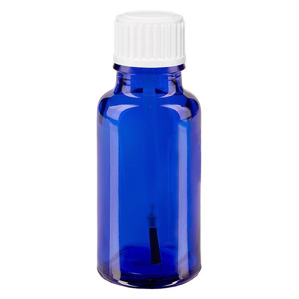 Apoteksflaska blå 20ml skruvlock vit borste Apoteksflaska blå 20ml skruvlock vit borste
