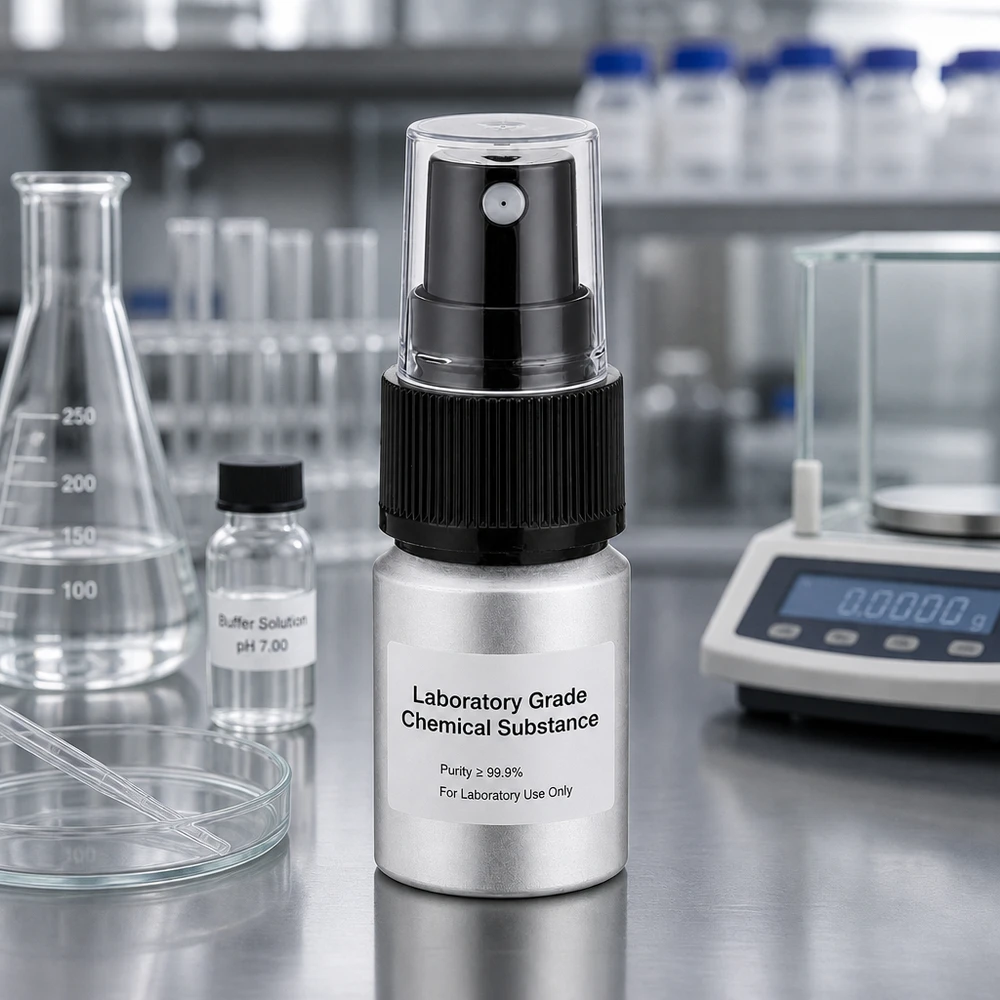 10ml flaska i betad aluminium med atomiser 10 ml aluminiumflaska av laboratoriekvalitet med finfördelare för exakt dosering av kemiska ämnen