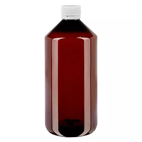 PET-flaska 1000ml med vitt säkerhetslock, räfflat PET-flaska 1000ml med vitt säkerhetslock, räfflat