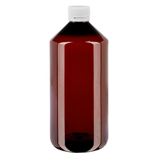 PET-flaska 1000ml med vitt säkerhetslock, räfflat PET-flaska 1000ml med vitt säkerhetslock, räfflat