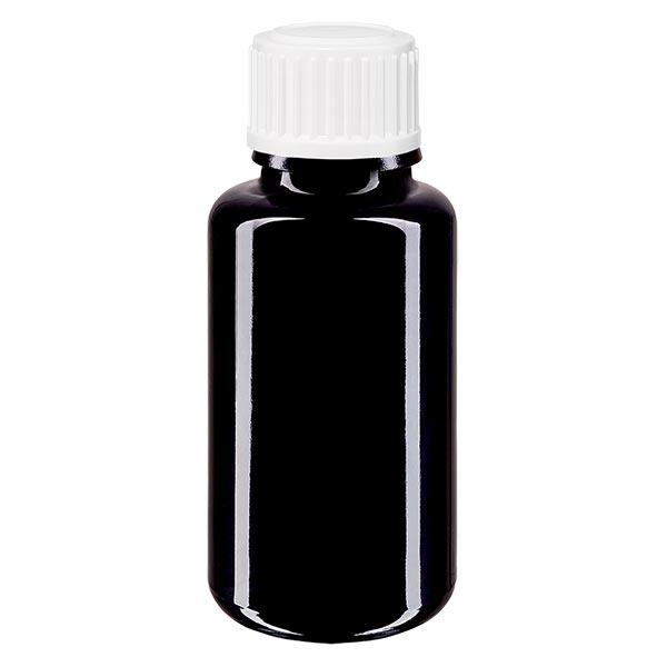 Apoteksflaska violett 20ml skruvlock vita kulor standard Apoteksflaska violett 20ml skruvlock vita kulor standard