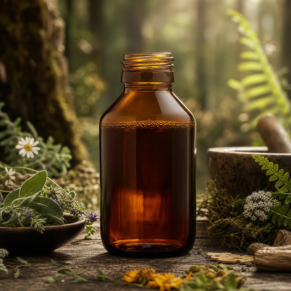 100ml medicinflaska brun, utan lock PP28 ApoGlas Brun 100 ml glasflaska med PP28-gänga, idealisk för homeopatiska preparat och naturläkemedel