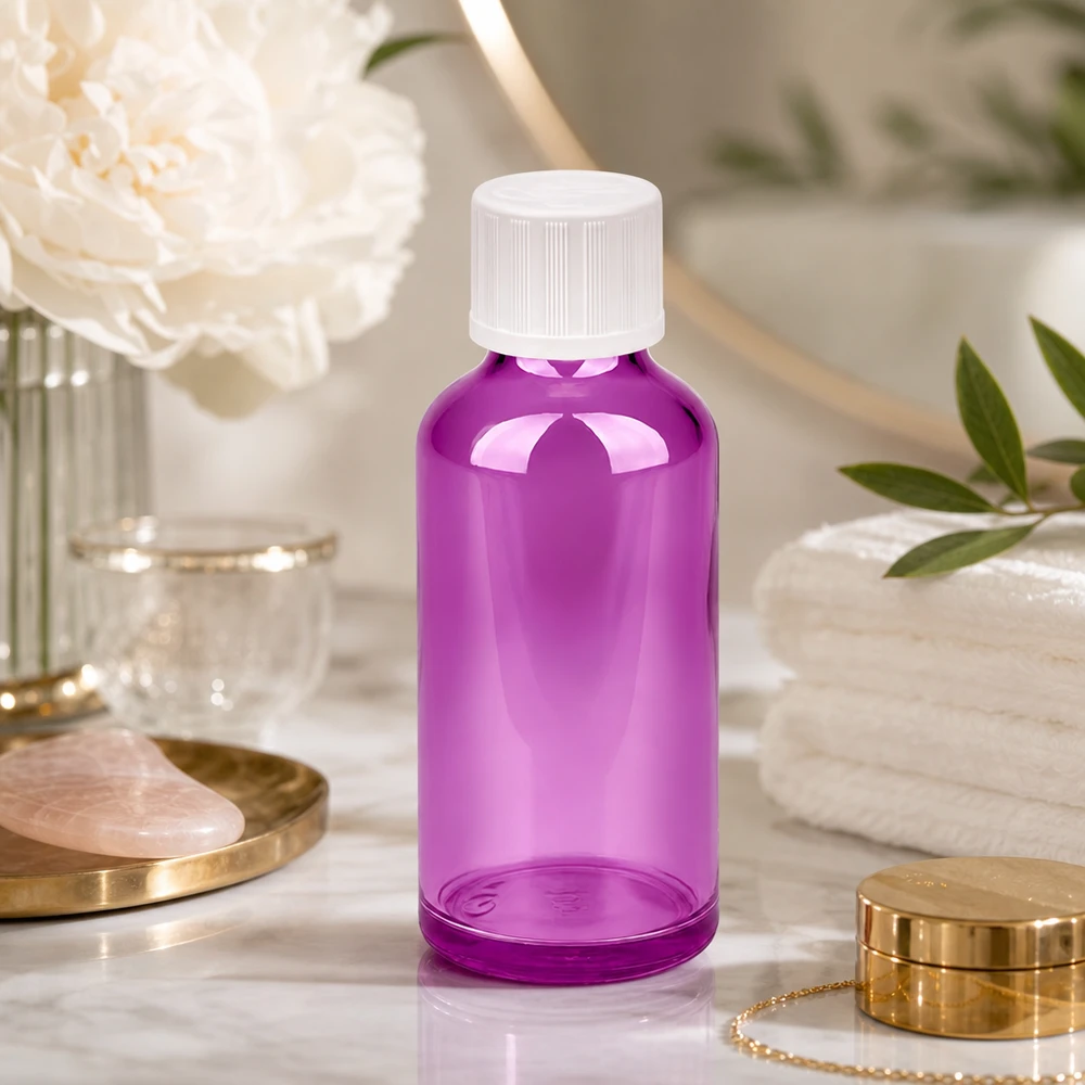 50ml droppflaska 1,2mm vit Standard Barnsäker PurpleLine.UT18/50 Elegant 50 ml droppflaska i lila med en smal form för snygg produktpresentation