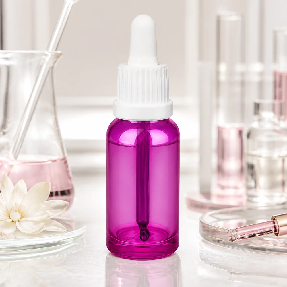 20ml pipettflaska vit Originality skruvkork PurpleLine UT18/20 Liten 20 ml pipettflaska transparent violett med praktiskt dropplock