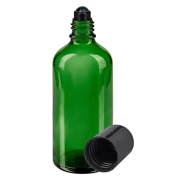 Apoteksflaska grön 100ml roll-on lock svart Apoteksflaska grön 100ml roll-on lock svart
