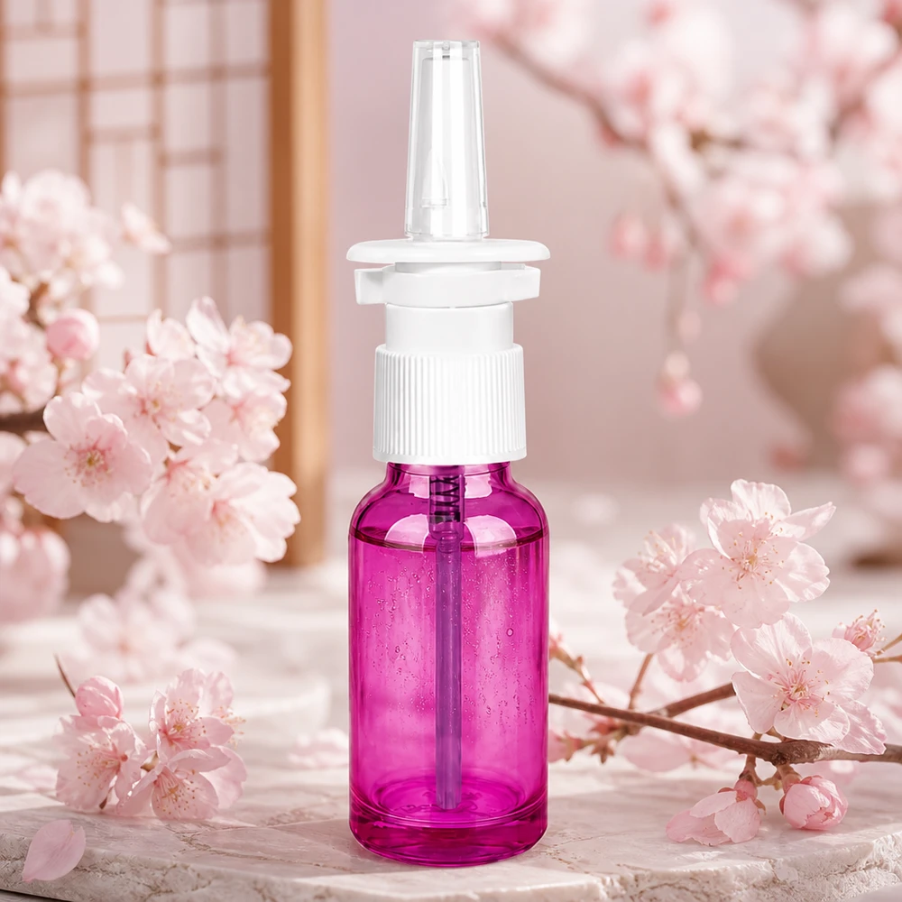 20ml nässprayflaska vit/transparent standard PurpleLine. UT18/20 Praktisk 20 ml nässprayflaska med STD-gänga i lila för medicinska tillämpningar