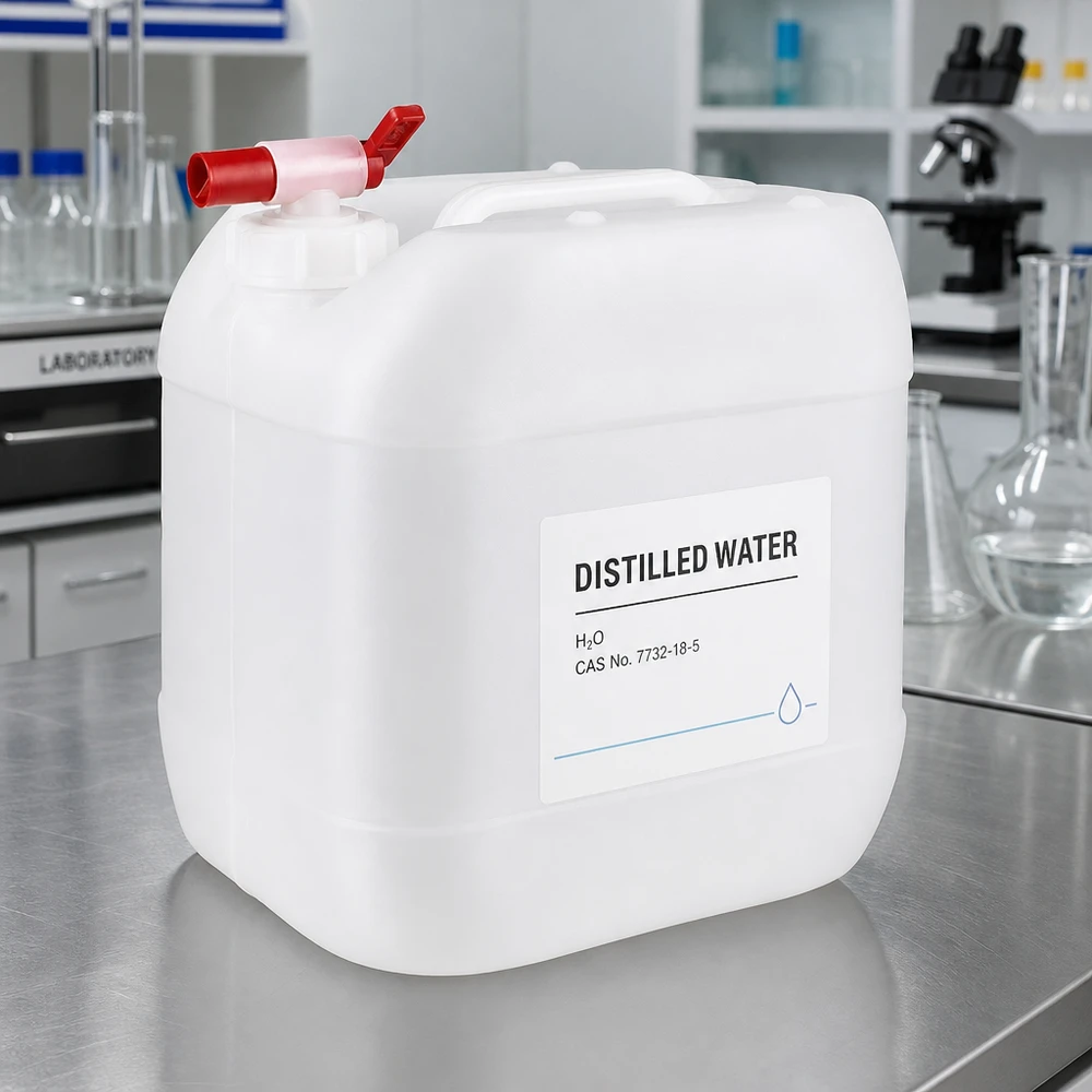 Dunk 15 liter med avtappningskran 15-liters laboratoriekanister med destillerat vatten och en praktisk röd avtappningskran