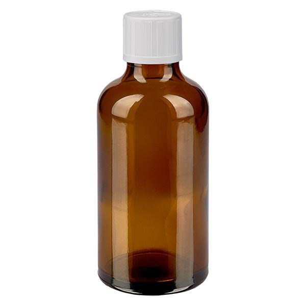 Apoteksflaska brun 50ml skruvkork vit barnskyddande standard Apoteksflaska brun 50ml skruvkork vit barnskyddande standard