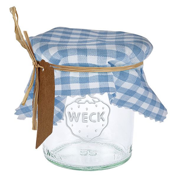 Tyg smycken doily ljusblå-rutig 12cm kvadrat