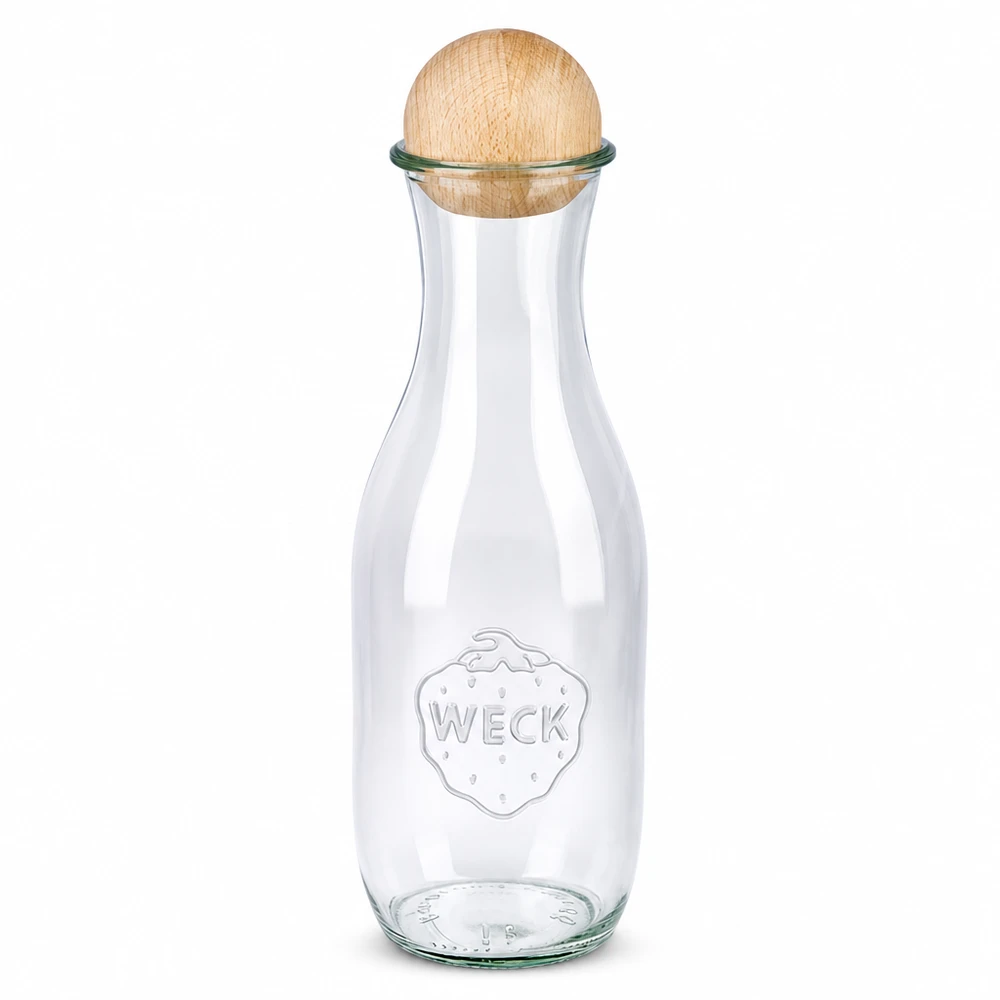 1062ml juiceflaska WECK RR60 med träkula bok WECK juiceflaska 1062ml RR60 med träkula Bokförslutning Glasflaska transparent Konservering