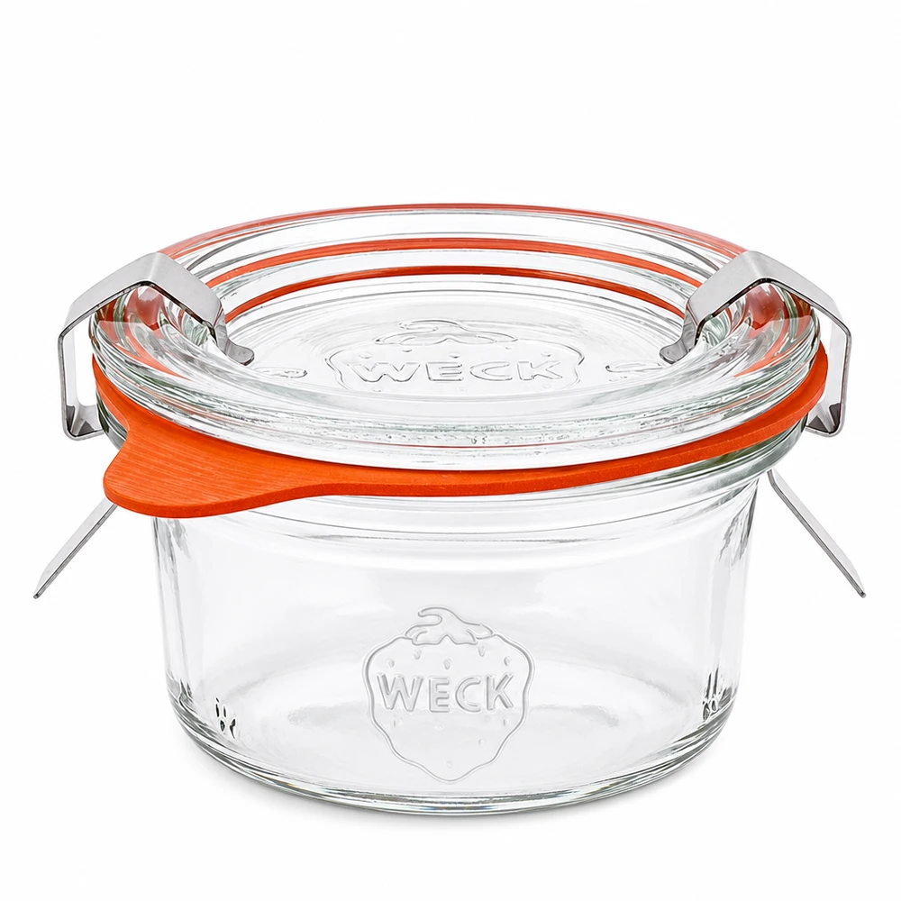50ml Krossade glasögon komplett WECK RR60 WECK 50 ml-glas RR60 med glaslock och orange gummiring - komplett set för konservering och inläggning