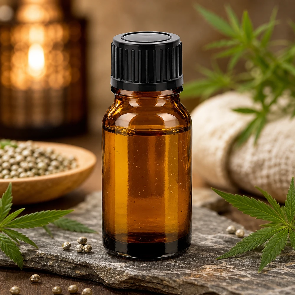 Kompakt 10 ml bärnstensfärgad glasflaska med svart lock, idealisk för naturliga essenser och extrakt