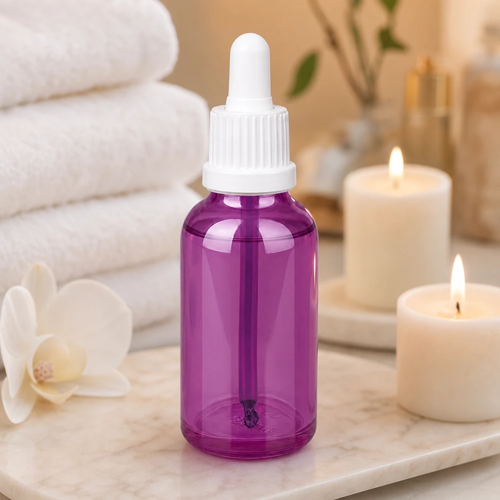 30ml pipettflaska vit originalitet skruvkork PurpleLine UT18/30 Högkvalitativ 30 ml pipettflaska av violett glas med vitt UT18-lock för serum