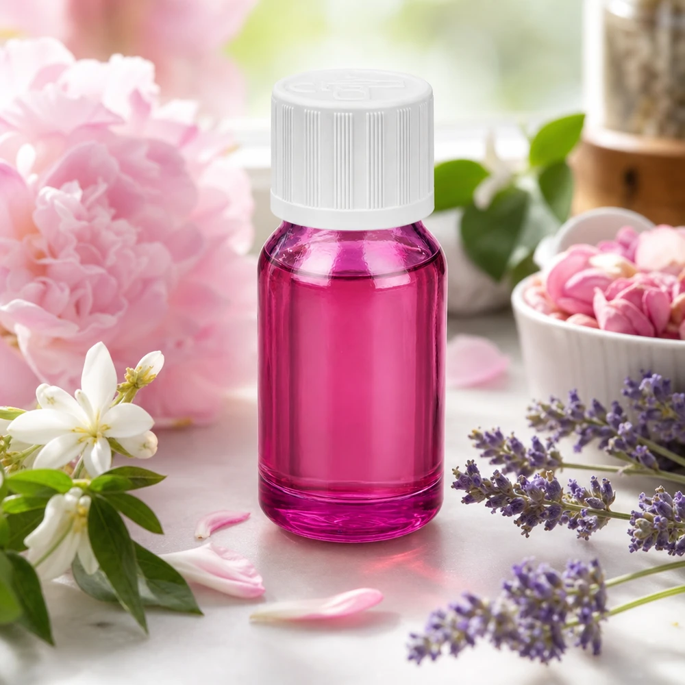 Lila 10 ml glasflaska med 11 mm öppning, perfekt för DIY-kosmetika och naturprodukter