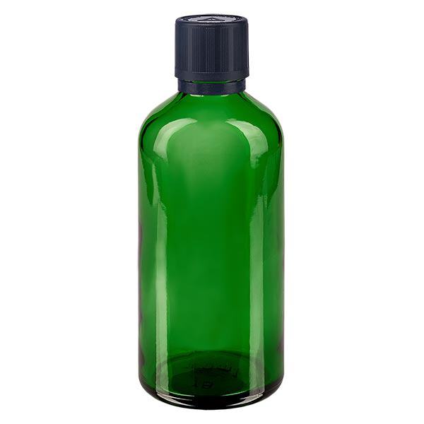Apoteksflaska grön 100ml dropplock premium 1mm svart barnsäkert manipuleringsskydd Apoteksflaska grön 100ml dropplock premium 1mm svart barnsäkert manipuleringsskydd