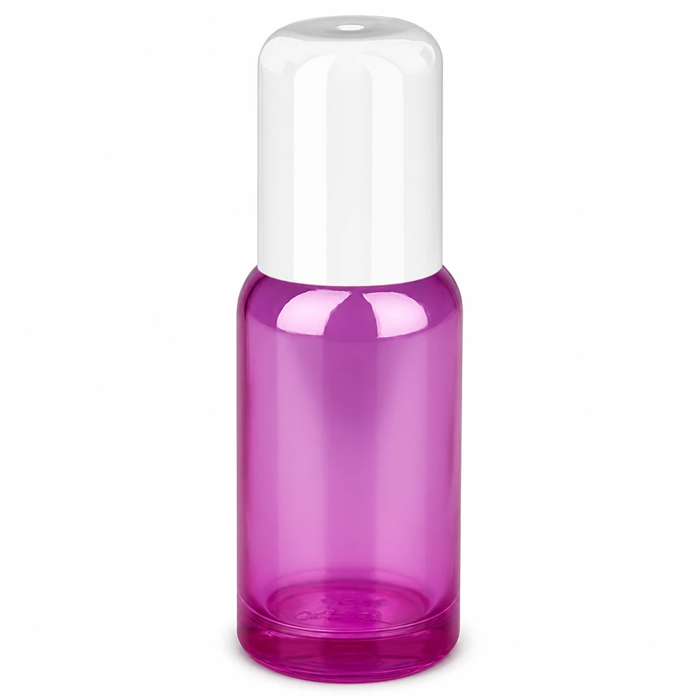 20ml roll-on flaska vit standard PurpleLine UT18/20 20ml roll-on flaska lila transparent med vitt lock för kosmetika och parfym