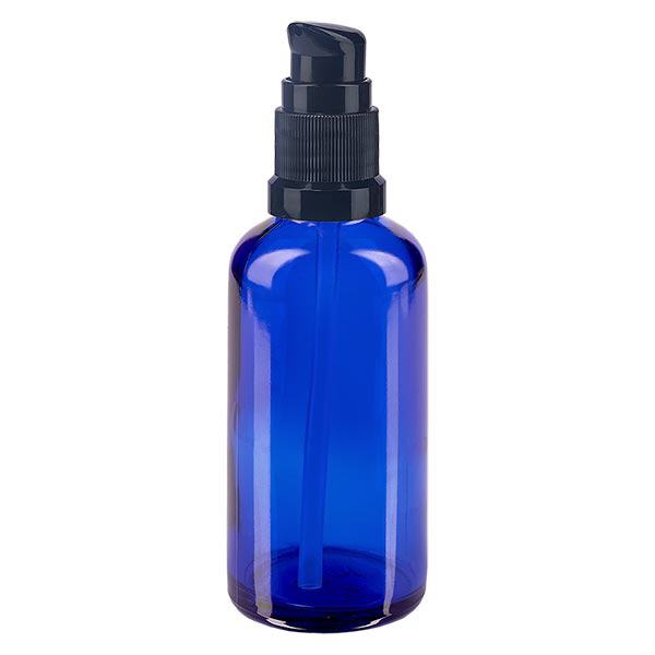 Apoteksflaska blå 50ml pumpkork svart standard Apoteksflaska blå 50ml pumpkork svart standard