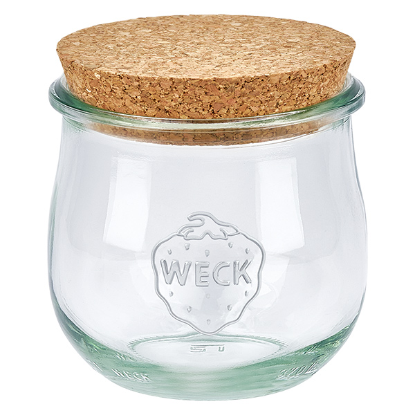 370 ml tulpanburk WECK RR80 med naturkork WECK tulpanburk 370ml RR80 med naturkorklock konserveringsburk förvaringsburk transparent