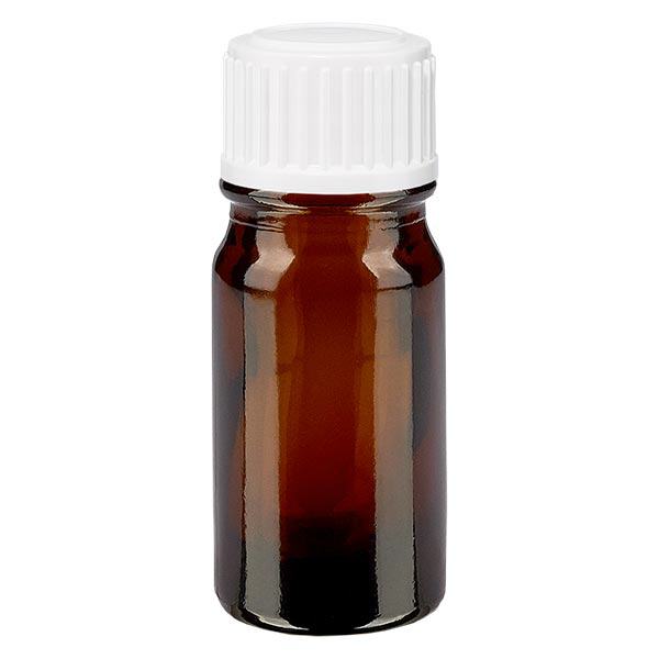 Apoteksflaska brun 5ml skruvlock vit-svart globules standard