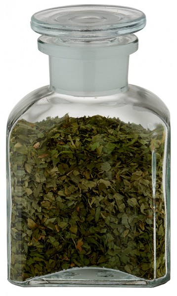 Idé för en kryddburk i glas: Fyrkantig apotekarflaska 150 ml med vid hals, klart glas, inkl. glaslock