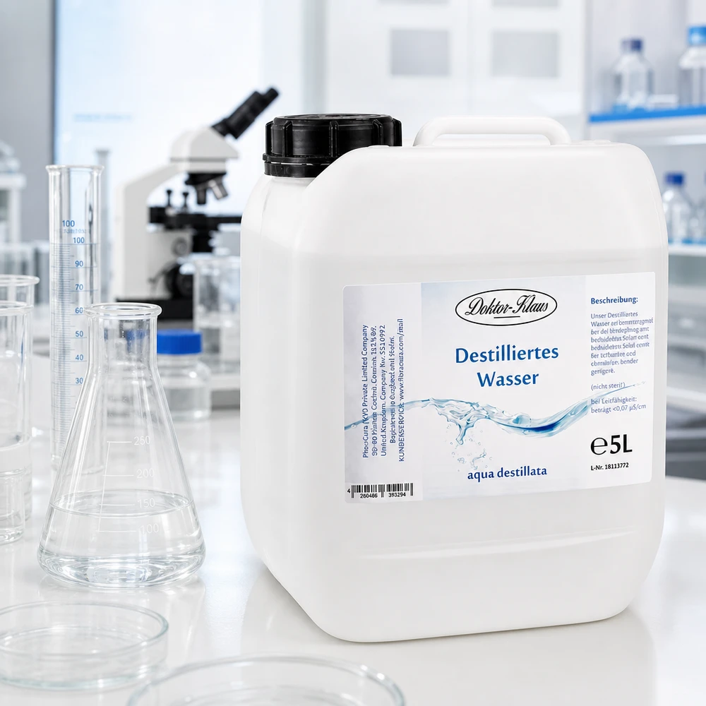 Destillerat vatten 5L Doktor-Klaus Doktor-Klaus 5 liter destillerat vatten i praktisk behållare med ergonomiskt handtag för enkel hantering