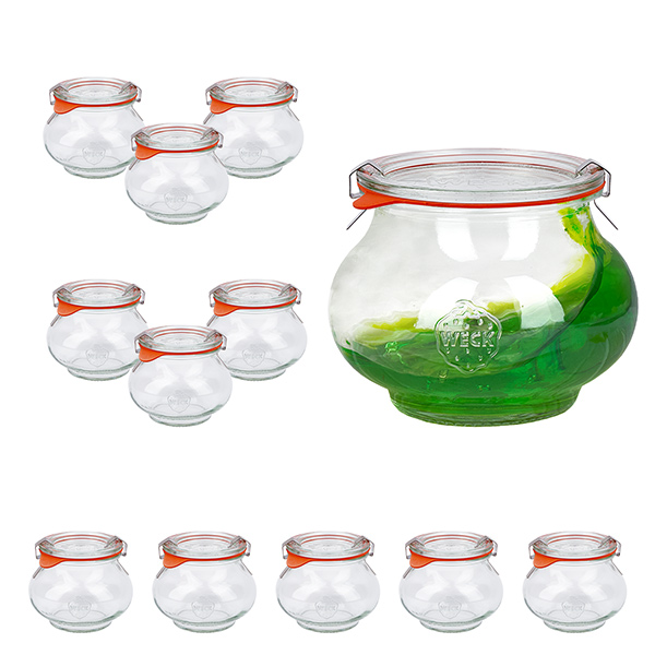 Set med 12 Weck-burkar 220ml dekorativa burkar, 1/4L Krossade glasögon med