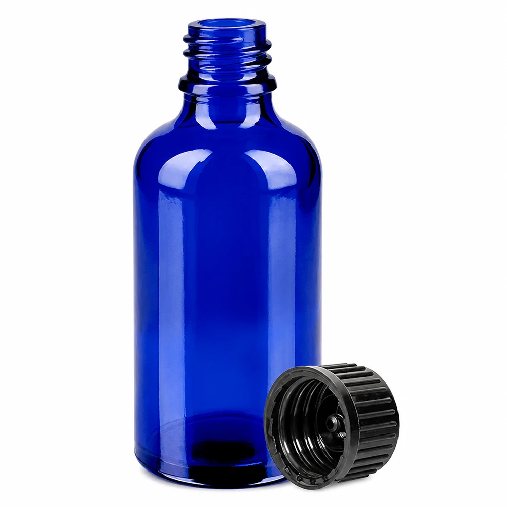 Blå 50 ml glasflaska med skruvlock för farmaceutiska produkter och tinkturer