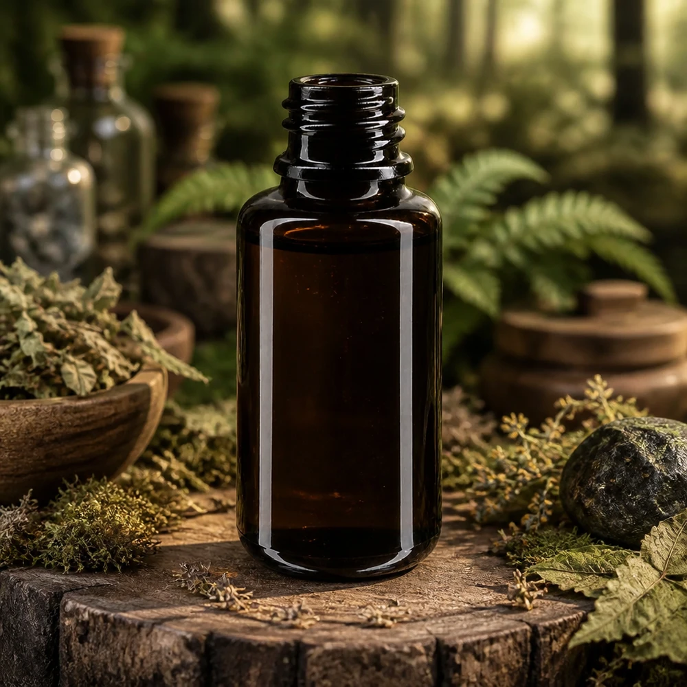Kompakt 20 ml Orion droppflaska tillverkad av violett Miron-glas för naturläkemedel och extrakt