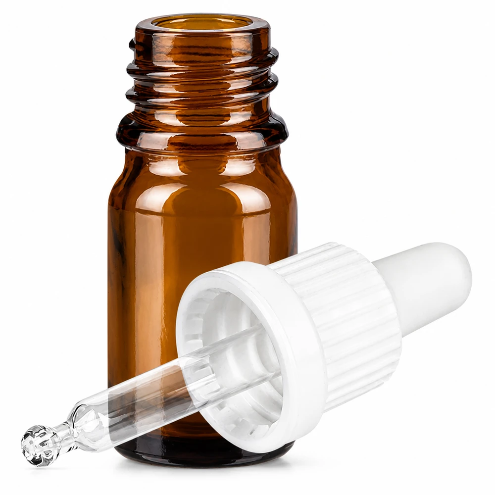 Brun glasflaska 5 ml med pipett och OV BrownLine-lock för professionellt bruk