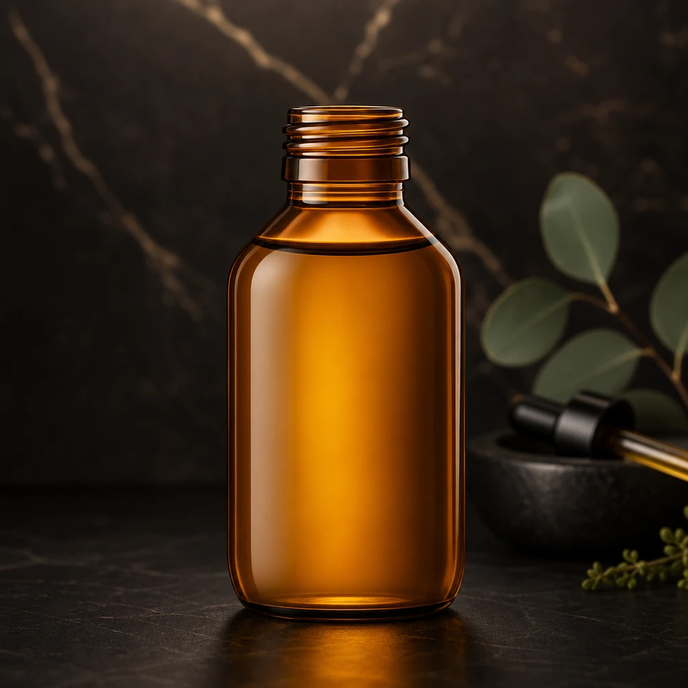 100ml medicinflaska brun, utan lock PP28 ApoGlas Bärnstensfärgad 100 ml glasflaska med PP28-gänga för farmaceutiska applikationer utan lock