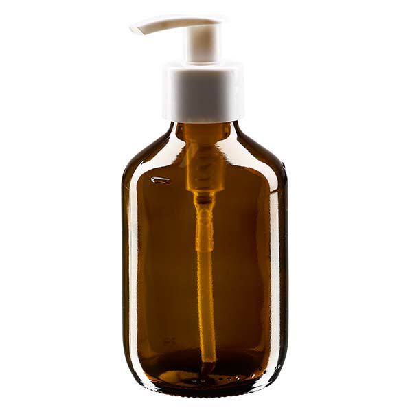 200ml medicinflaska brun, med dispenserpump vit ApoGlas