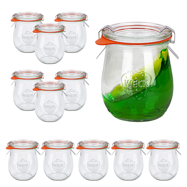 Set med 12 Weck-burkar 220 ml tulpanburkar med 12 glaslock,