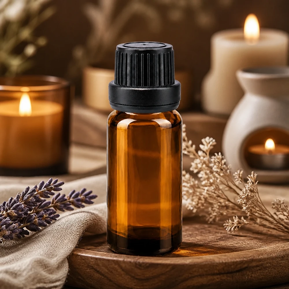 Apoteksflaska brun 10ml dropplock hällring 2mm svart manipuleringssäkert lock Bärnstensfärgad glasflaska på 10 ml med svart barnsäkerhetslock och droppmunstycke för aromaterapi