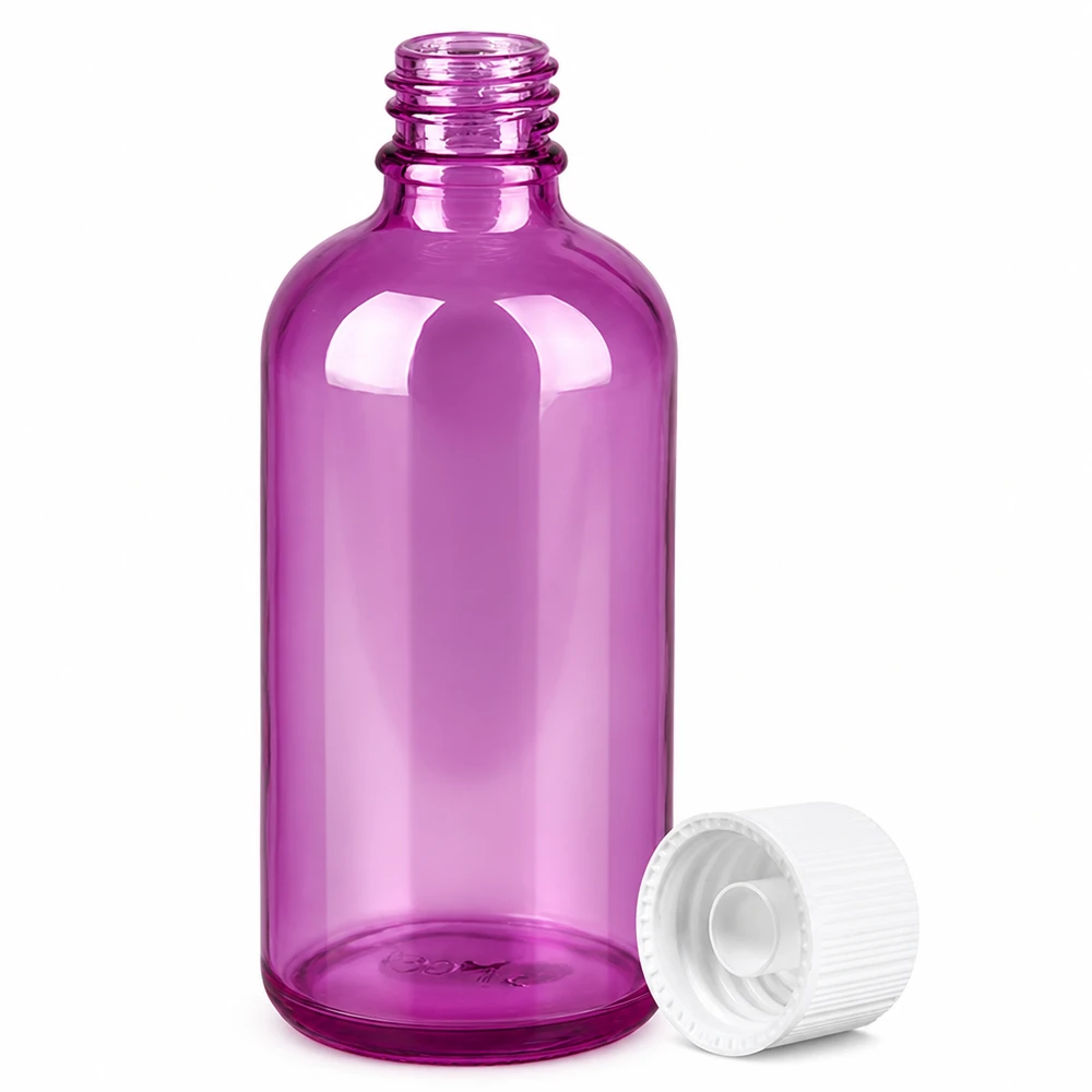 Lila 100 ml droppflaska med standardskruvgänga för eteriska oljor och serum