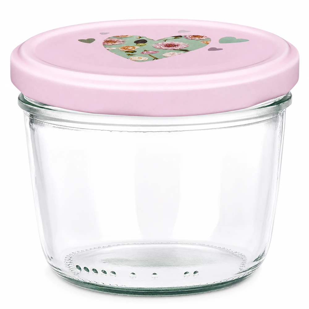 Masonburk 230ml med rosa BasicSeal-lock hjärtmotiv syltburk konserveringsburk tom