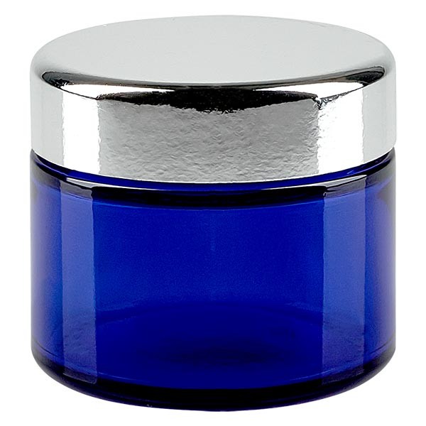 50ml glasburk. kungsblå, med silverfärgat metallock. ApoGla 50ml glasburk. kungsblå, med silverfärgat metallock. ApoGla